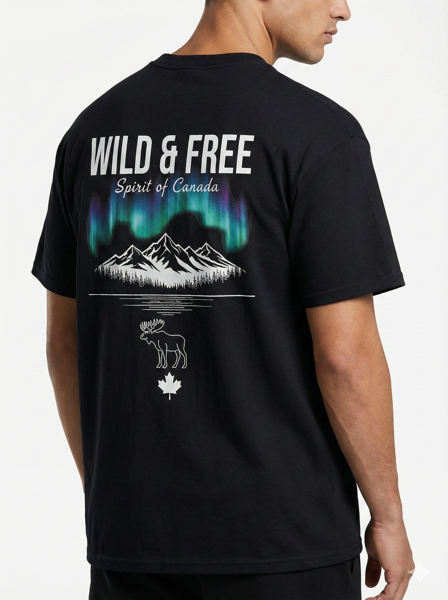 Wild & Free - Spirit of Canada T-Shirt | Northern Lights, Mountains & Moose Graphic Tee