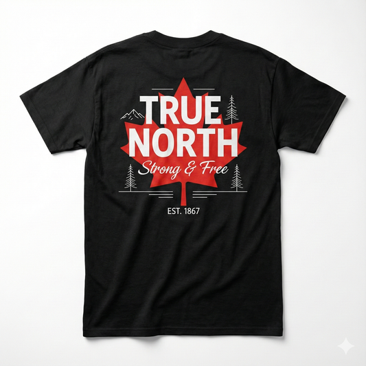 True North Strong & Free T-Shirt | Canada Maple Leaf & Est. 1867 Graphic Tee