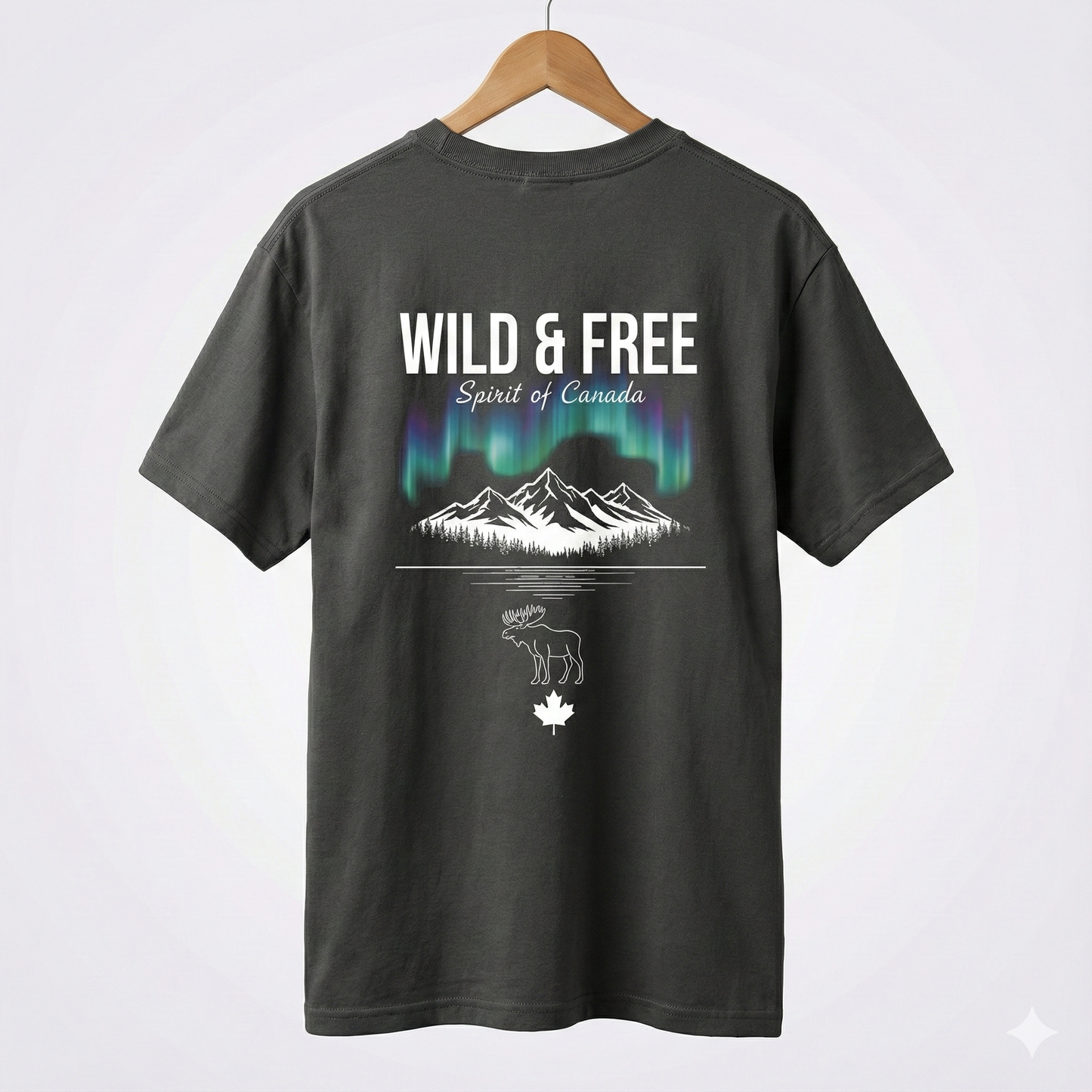 Wild & Free - Spirit of Canada T-Shirt | Northern Lights, Mountains & Moose Graphic Tee
