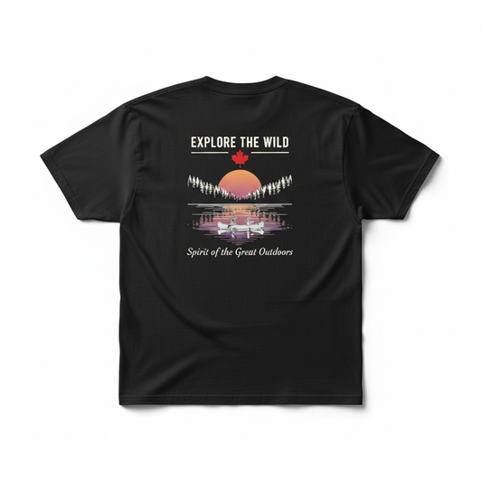 Explore The Wild - Spirit of the Great Outdoors T-Shirt | Canoe & Sunset Graphic Tee