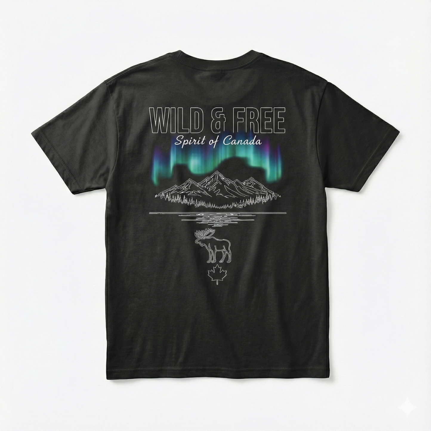 Wild & Free - Spirit of Canada T-Shirt | Northern Lights, Mountains & Moose Graphic Tee