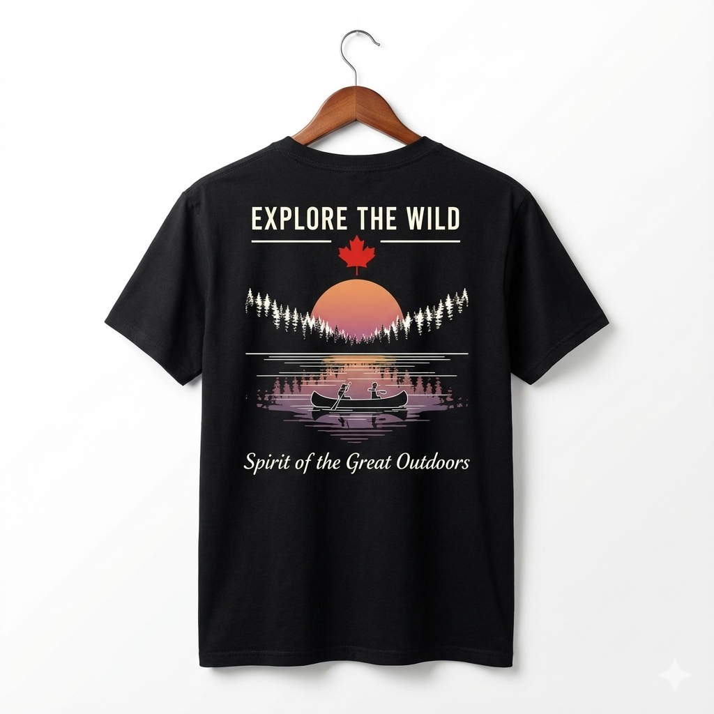 Explore The Wild - Spirit of the Great Outdoors T-Shirt | Canoe & Sunset Graphic Tee